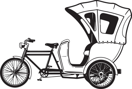 Vintage cycle rickshaw vector silhouette isolated on white background