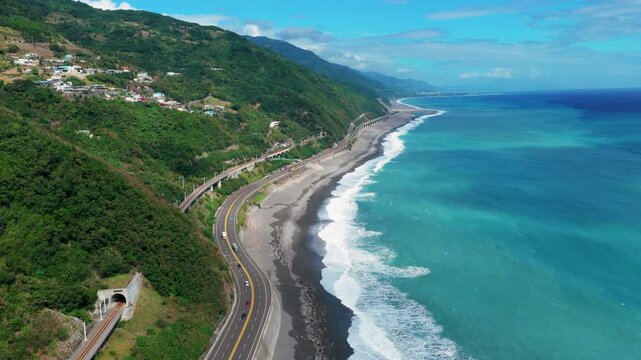 Aerial view of the sea coast in Taitung , Taiwan