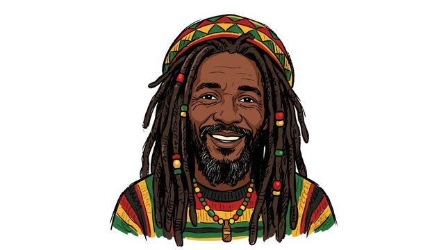 Smiling Jamaican Man with Dreadlocks, Vector Illustration