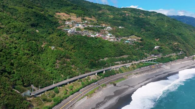 Aerial view of the sea coast in Taitung , Taiwan