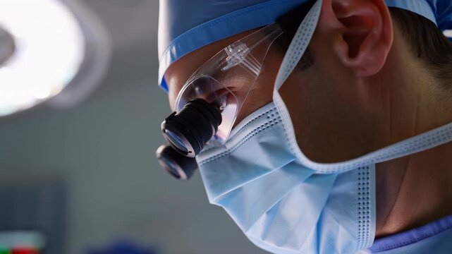 Focused Surgeon Under Bright Lights. Teamwork And Advanced Technology In Highstakes Surgery Scene