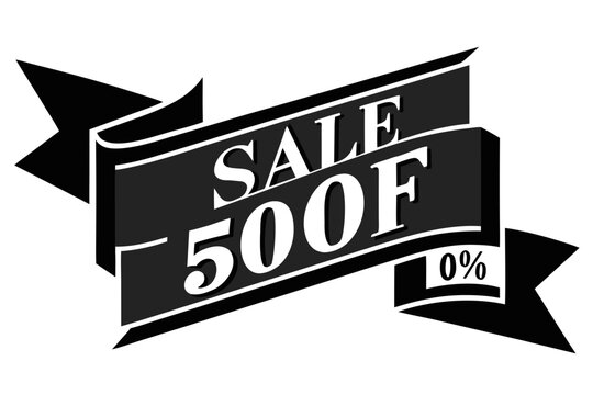 Black and white ribbon banner displaying a Sale 50 Off message. Concept of discounts, special offers, and price reduction white background.vector
