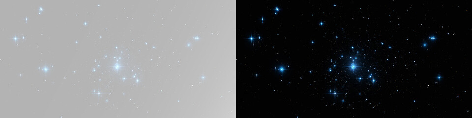 Glowing blue constellation of stars and magical stardust on neutral grey gradient background for creative projects overlay © Alehandro