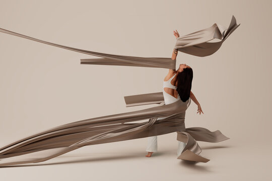 3D emotional release pose with open body and calm focus