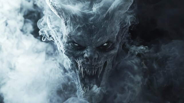Fantasy demon face emerging from smoke