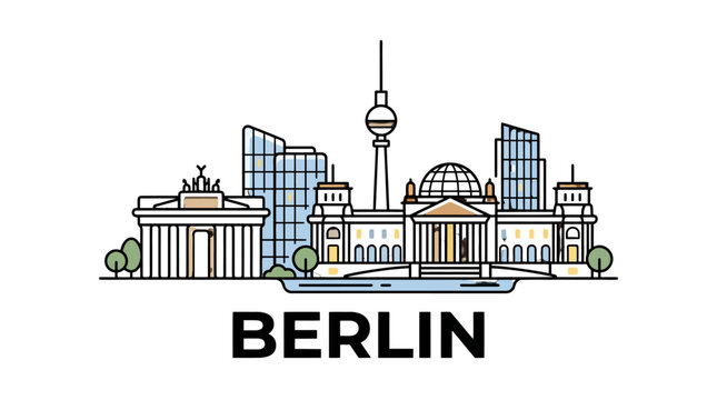 Contemporary illustration of Berlin's iconic skyline with historic and modern landmarks