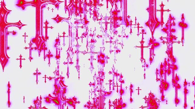 Cyber Pink Gothic Cross Rain &ndash; Glitch Neon VJ Loop