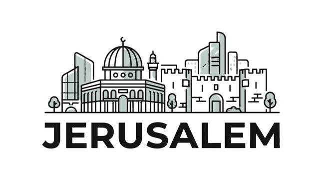 Stylized digital illustration of Jerusalem