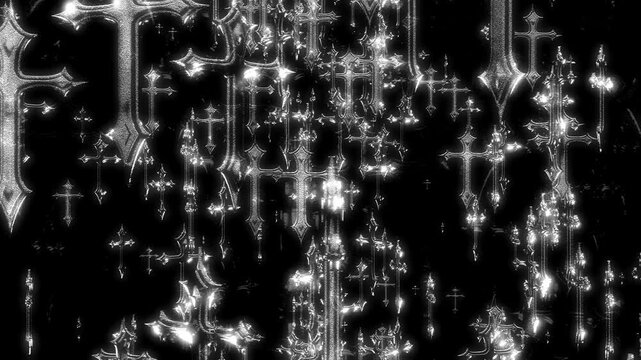 Gothic Cross Rain &ndash; Glitch Neon VJ Loop