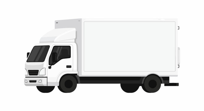 A white box truck parked in a studio on a white background