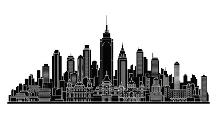 Fototapeta premium Hong Kong City Skyline Silhouette, Minimalist Vector Urban Landscape