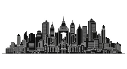 Obraz premium Black and white city skyline silhouette illustration