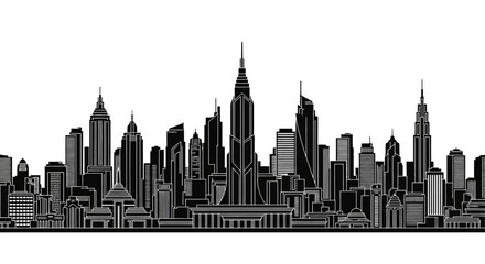 Fototapeta premium Black and white city skyline silhouette with skyscrapers