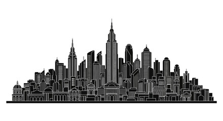 Obraz premium Black and white city skyline silhouette illustration