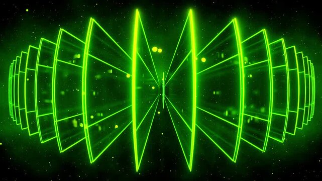 Green Cyber Light Fan Core Futuristic Laser Geometry Background