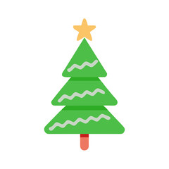 Obraz premium Simple green christmas tree icon with yellow star topper Vector