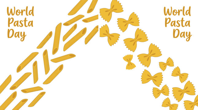 World Pasta Day Background Design with Penne and Farfalle Pasta Shapes for Food Festival and Culinary Celebration Projects