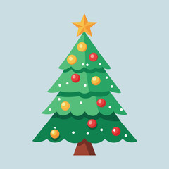 Obraz premium Decorated christmas tree with colorful ornaments and star topper Vector