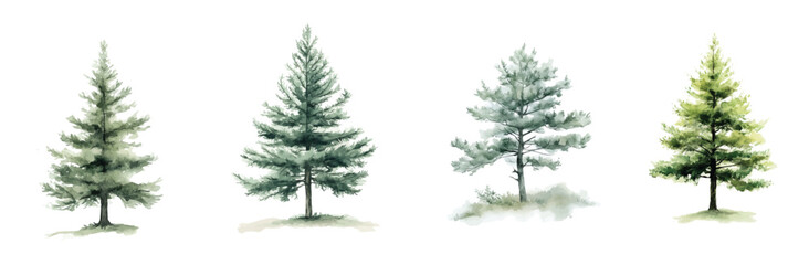 Obraz premium Design of pine tree painting design set, Hand-painted style, vectorized, vector set available in EPS, Simple Hand-painted watercolor style, vector set available in EPS, Simple Hand-painted