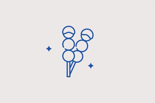 Dango dumplings on a skewer line icon for traditional Japanese sweets and street festivals. Sweet vector illustration for confectionery shops and travel blogs about Japan.