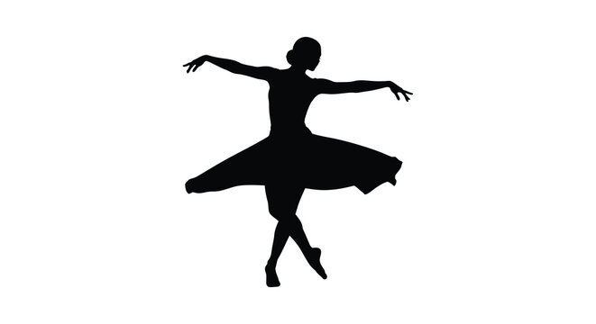 Ballerina dancing in a tutu black silhouette