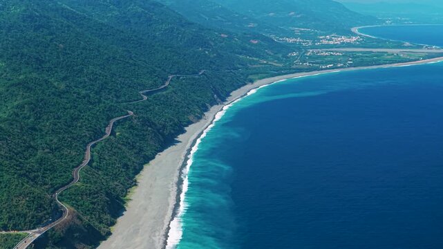 Aerial view of the  coast and highway, Taiwan