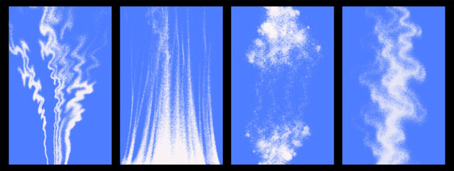 Fototapeta na wymiar Blue white halftone sky cloud smoke trail streak texture pack grunge distortion noise risograph screenprint overlay graphic design asset