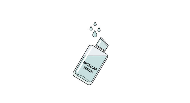 Hand drawn micellar water bottle with drops falling.