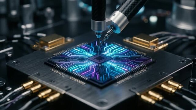 Robotic arm interacting with quantum processor