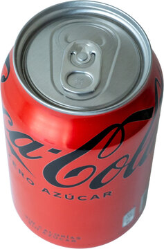 Coca cola zero can 330ml tab high view isolated on transparent background spanish