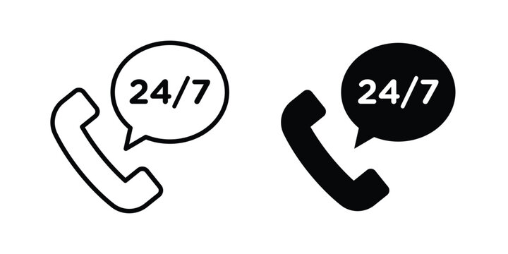 24 7 call support icon vector on white background.