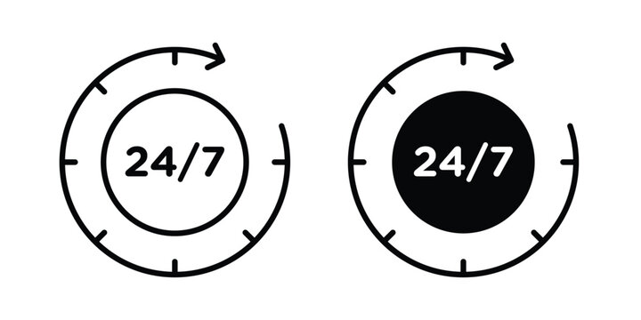 24 7 support icon vector on white background.