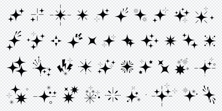 hand drawn sparkle stars and twinkle icons vector collection isolated on transparent background