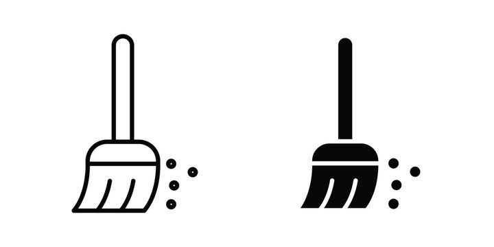 Broom sweeping dust icon vector on white background.