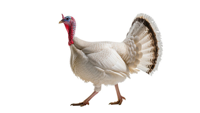 White turkey bird with red wattle and blue head, isolated on transparent background