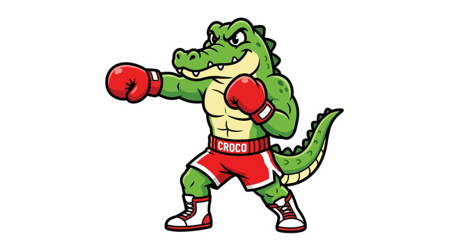Powerful pixel art crocodile boxer in fighting stance throwing punch