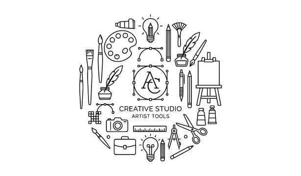 Modern artist and creative line icons with editable outline vector design