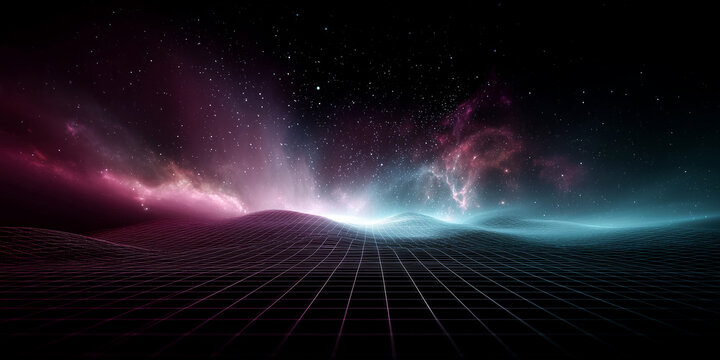 astrophysics concept background with space time fabric grid warping under gravity