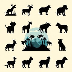 Fototapeta premium Wild animals in tropical landscape.