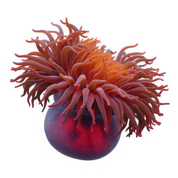 A vibrant red sea anemone with long tentacles living in the deep ocean salt water habitat isolated on transparent background