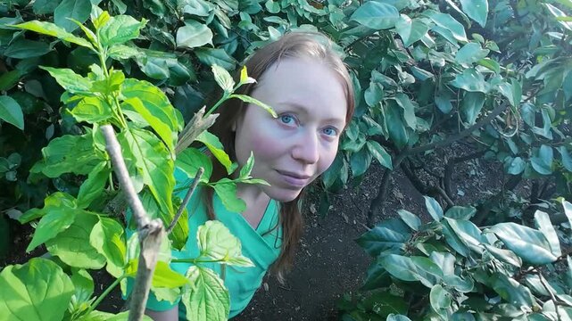 Woman in green nature mental health happiness concept