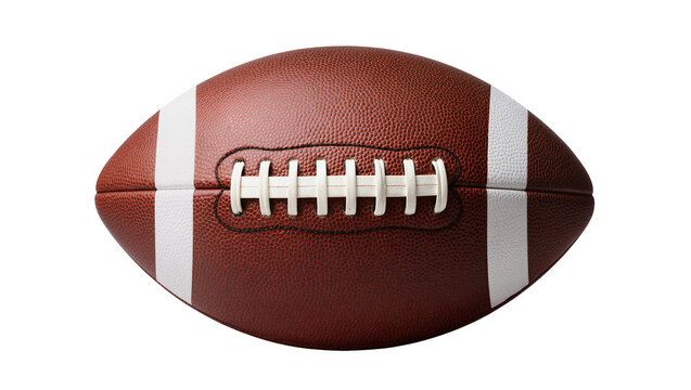 Brown leather American football with white laces, isolated on transparent background