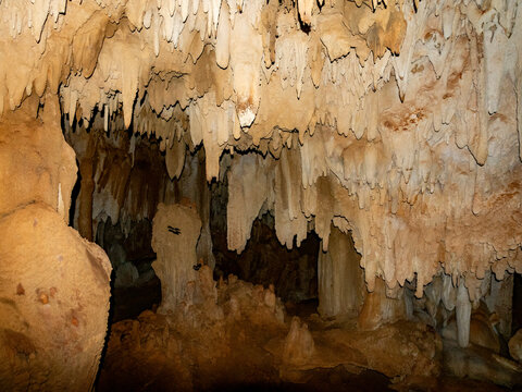 Flowstone and cave formations in Sakalavas cave located in Madagascar's limestone area