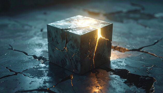 Glowing cracked cube concept