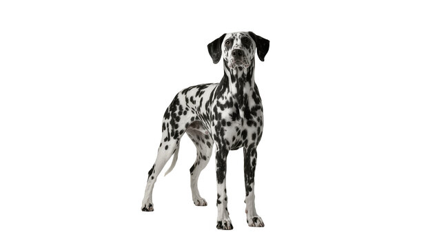 Spotted Dalmatian dog standing, isolated on transparent background
