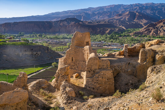 Exploring ancient ruins in Shahr-e-Gholghola near Bamiyan in Afghanistan on a clear day