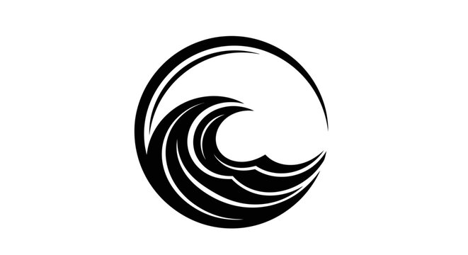 Abstract wave cresting inside circle design isolated on white background