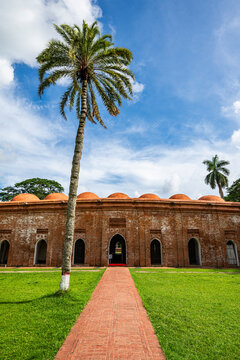 Visit to Sixty Dome Mosque in Bangladesh with palm trees and clear sky