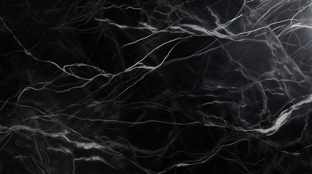 Luxury black marble texture background with modern white veins. Abstract stone pattern ideal for elegant wallpaper, architecture, and interior design.