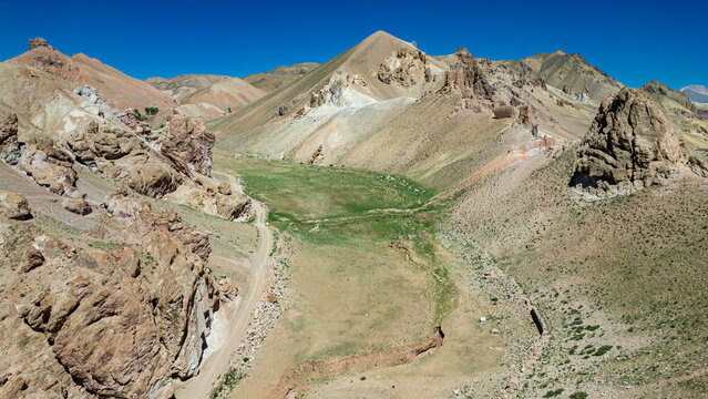 Castle Gorgaheen seen from above in Yaklawang, Bamiyan, Afghanistan with desert terrain surrounding it